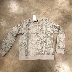 NWT grey Wells Grace sheer lace floral sweatshirt